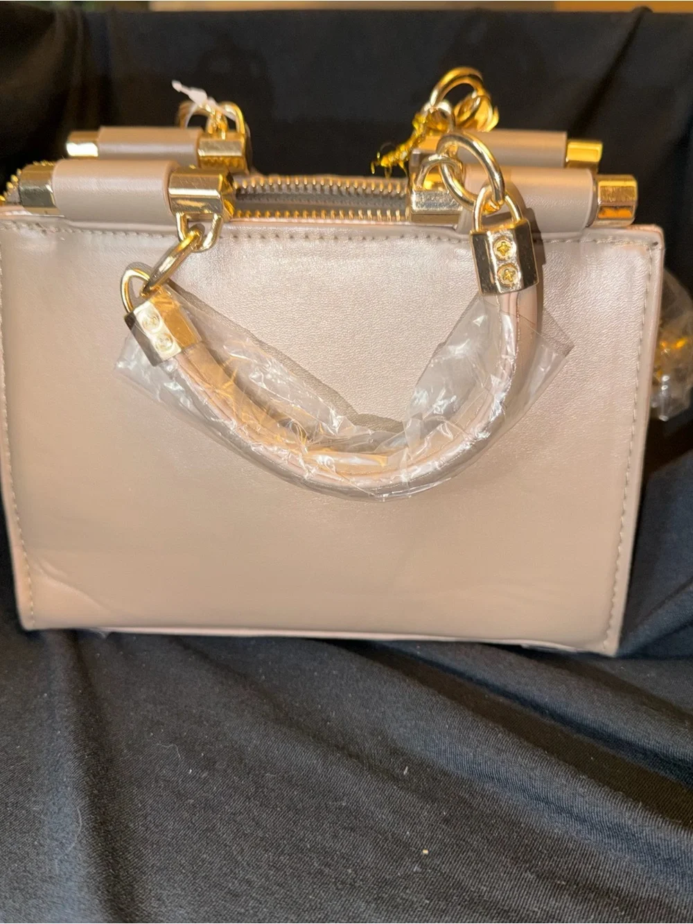 bebe Blush Textured Top-Handle Satchel with Card Holder LT Taupe